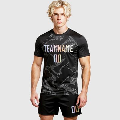 サッカー ユニフォーム グラデーションライン 昇華 チーム名 ネーム 背番号 胸番号入り ロゴ カスタマイズ可能