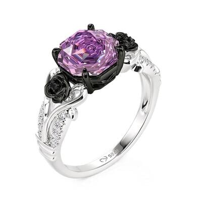 Jeulia Two Tone Twisted Thorn Purple Rose Cut Engagement Ring