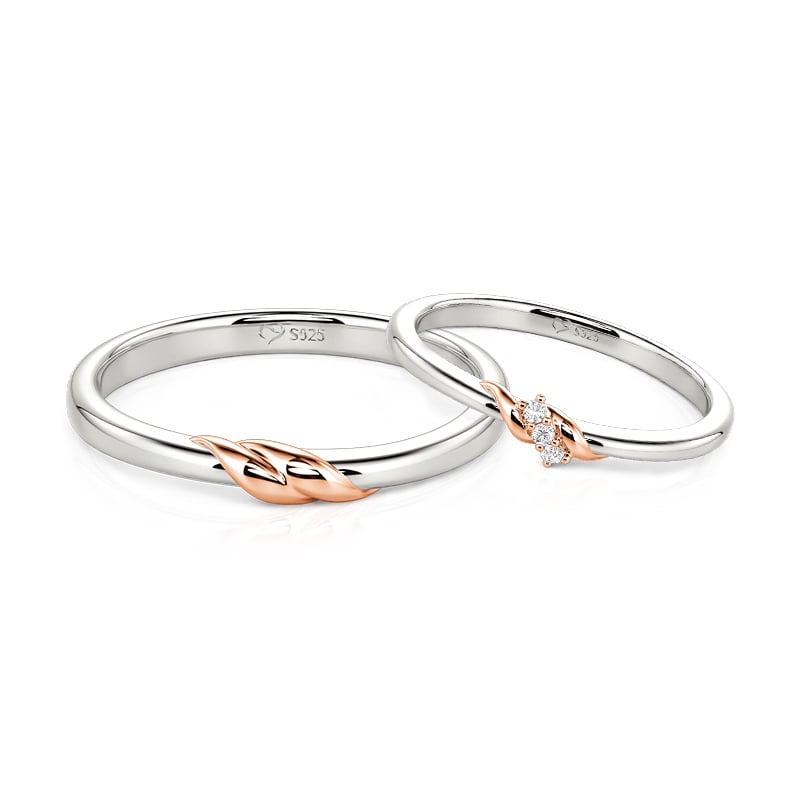 Jeulia Bypass Two-Tone Couple Ring Set Sterling Silver