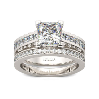 Jeulia Simple Princess Cut Sterling Silver Ring Set