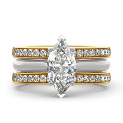 Jeulia Two Tone Marquise Cut Sterling Silver Enhancer Ring Set