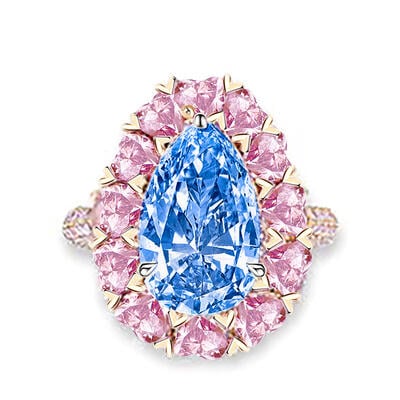 Jeulia Anillo Boda Civil de Plata de Ley con Halo de Corte Pera Rosa para Mujer