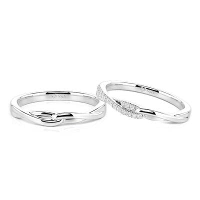 Jeulia Simple Knot Twist Couple Ring Set Sterling Silver