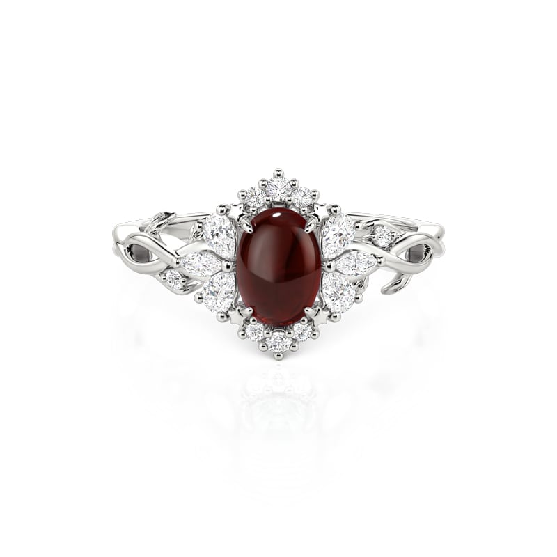 Jeulia Twist Leaf Oval Red Topaz Engagement Ring