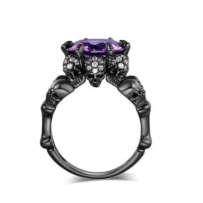 Jeulia Black Round Cut Sterling Silver Skull Ring