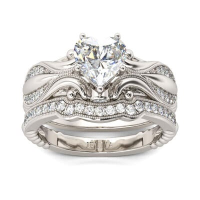 Jeulia Vintage Milgrain Heart Cut Sterling Silver Ring Set