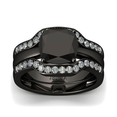 Jeulia Terno De Anillos Con Tono Negro De Talla Cojín En Plata De Ley