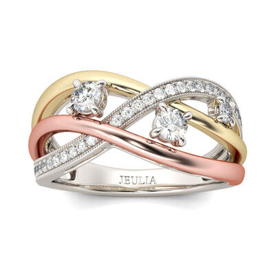 Jeulia Tri-Tone Round Cut Sterling Silver Women's Band