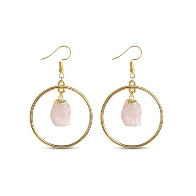 Jeulia "Joy & Romance" Irregular Natural Rose Quartz Drop Earrings