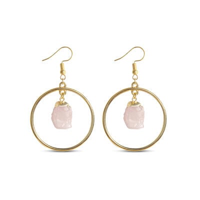 Jeulia "Joy & Romance" Irregular Natural Rose Quartz Drop Earrings