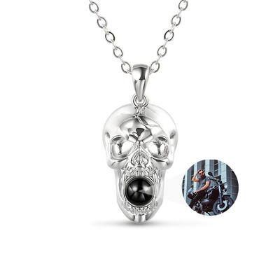 Jeulia Skull Design Personalized Photo Projection Sterling Silver Necklace