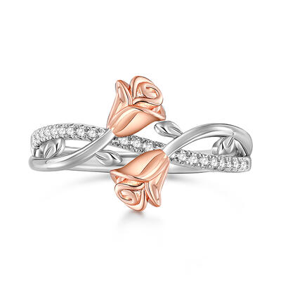 Jeulia "Roses for You" Twist Two Tone Sterling Silver Ring