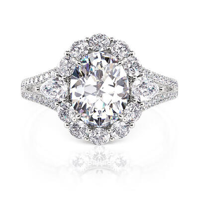 Jeulia Bague de fiançailles Vintage Halo Trois Pierres Argent Sterling