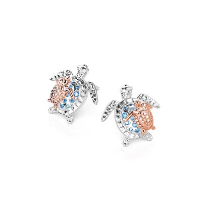 Jeulia Two Tone Parent and Child Turtle Earrings
