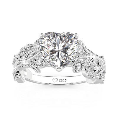 Jeulia Heart Leaf Engagement Ring Sterling Silver