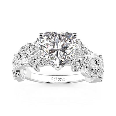 Jeulia Anillo de Compromiso Corazón Hoja de Plata de Ley