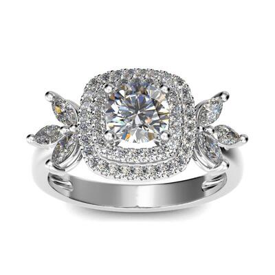 Jeulia Double Halo Round Cut Sterling Silver Ring