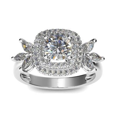 Jeulia Double Halo Round Cut Sterling Silver Ring