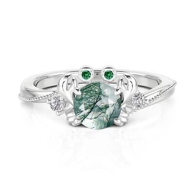 Jeulia Hug Me Bypass Round Moss Agate Beaded Crab Ring