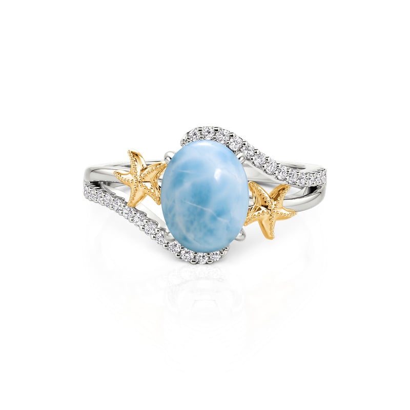 Jeulia Damenring Wirbel Ovalschliff Larimar mit Doppeltem Seestern