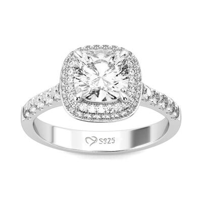 Jeulia Double Halo Cushion Cut Sterling Silver Ring