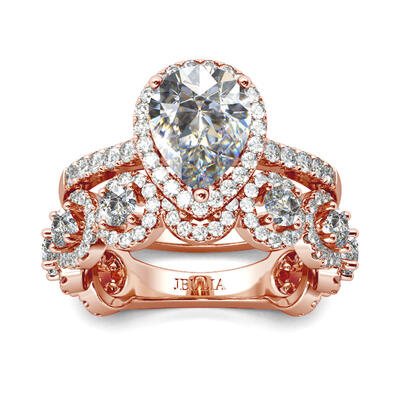 Jeulia Halo Pear Cut Sterling Silver Ring Set