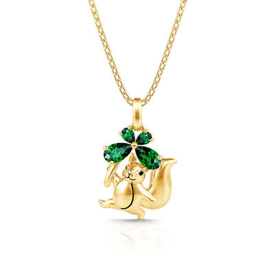 Jeulia "Naughty Squirrel" Four Leaf Clover Sterling Silver Necklace