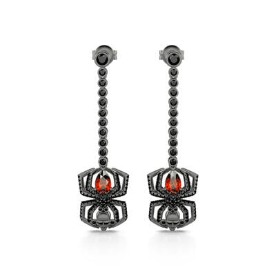 Jeulia Black Tone Pear Cut Spider Skull Biker Sterling Silver Earrings