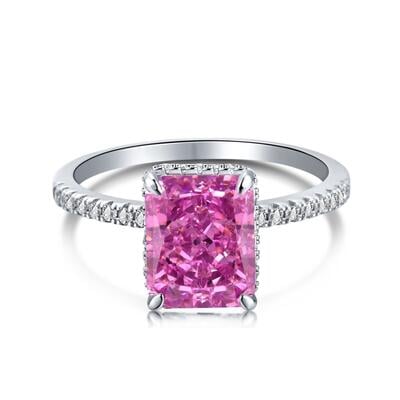 Jeulia Classic Purple Radiant Cut Sterling Silver Ring