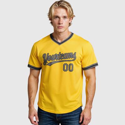 半袖 野球ウェア Tシャツ 黄色 カスタマイズ ロゴ 名入れ チームネーム 背番号入り Vネック