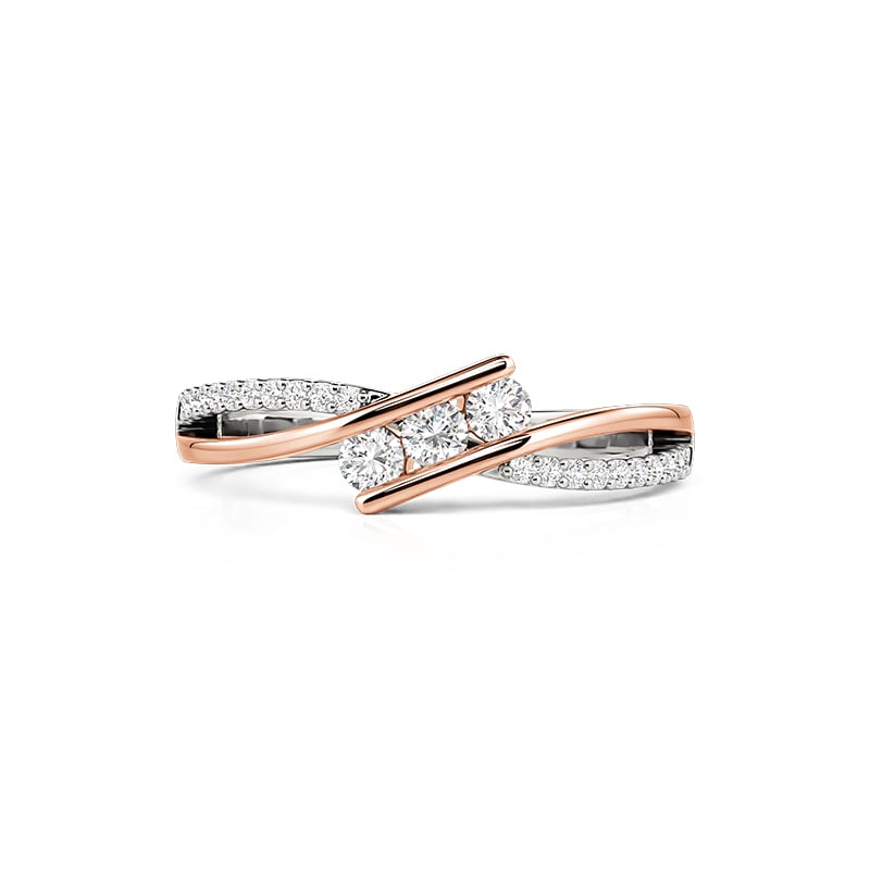 Jeulia Bypass Twist Two Tone Three Stone Wedding Band
