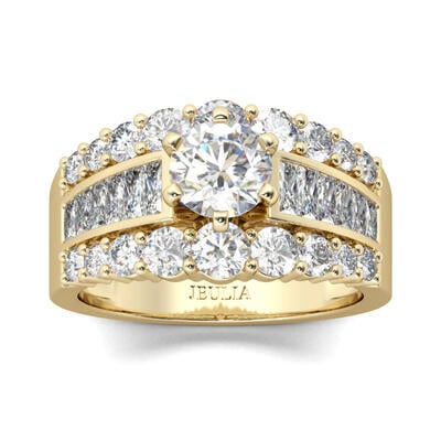 Jeulia Gold Tone Round Cut Sterling Silver Ring