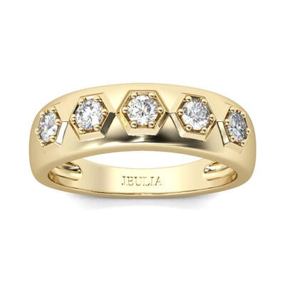 Jeulia Gold Tone Hexagon Round Cut Sterling Silver Men's Band
