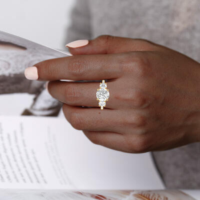 "Enamored Souls" Round Cut Three Stone Engagement Ring