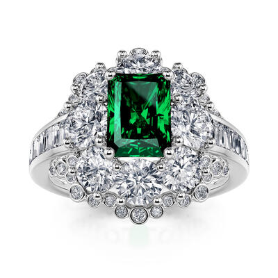 Jeulia Halo Radiant Cut Sterling Silver Ring