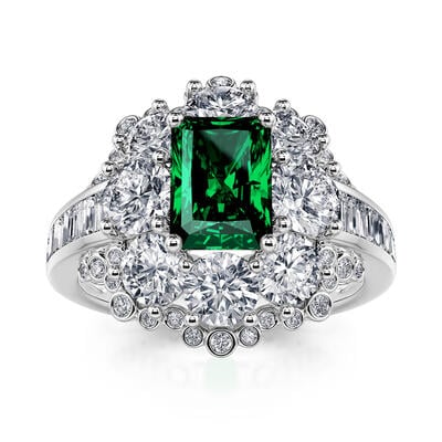 Jeulia Anillo de Plata de Ley con Corte Radiante y Halo