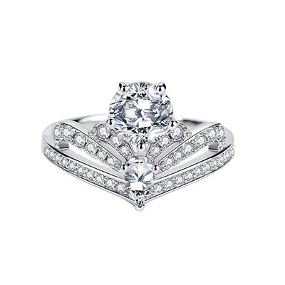 Jeulia Classic Crown Engagement Ring Round Cut Sterling Silver