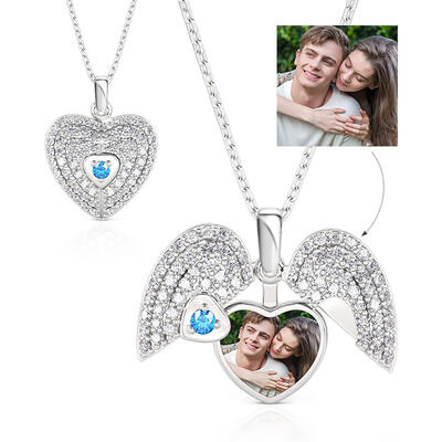 Jeulia Personalized Heart Photo Locket Necklace with Birthstone Sterling Silver