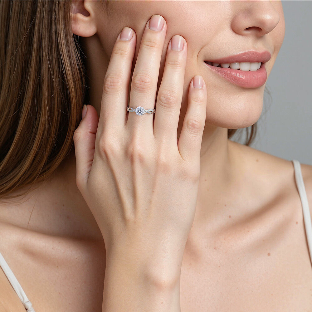 "Be Full of Tenderness" 0.8ct Round Cut Side Stone Engagement Ring