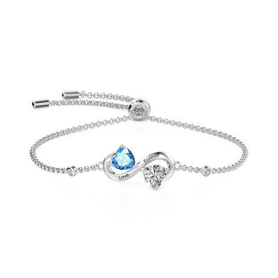 Jeulia Custom Engraved Infinity Bracelet with 2 Heart Birthstone