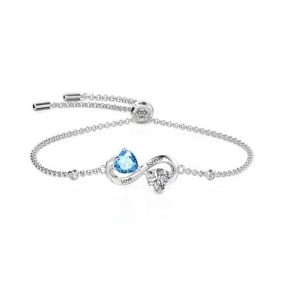 Jeulia Bracelet Infini Gravure Personnalisée avec 2 Cœurs en Pierre de Naissance