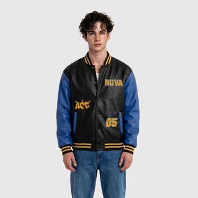 Custom Two Tone Full-Snap Varsity Faux Leather Letterman Jacket Perfect for Retro Street Style