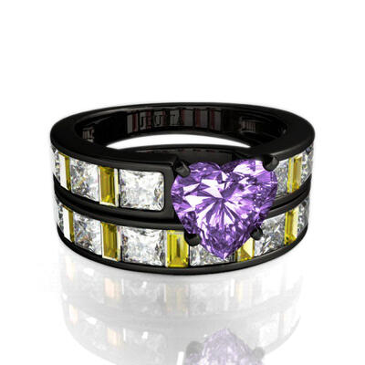 Jeulia Black Tone Heart Cut Sterling Silver Ring Set