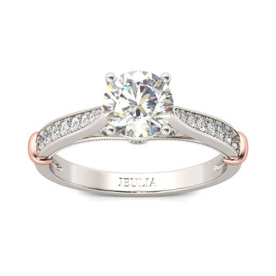 Jeulia Anillo Con Dos Tonos De Talla Redonda Clásica En Plata De Ley