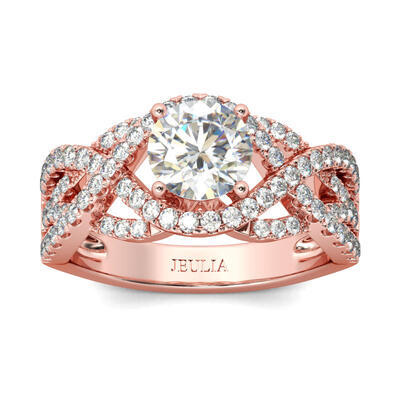 Jeulia Rose Gold Tone Round Cut Sterling Silver Ring