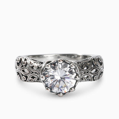 Jeulia "Intricate Scroll" Beatrice Round Cut Sterling Silver Ring