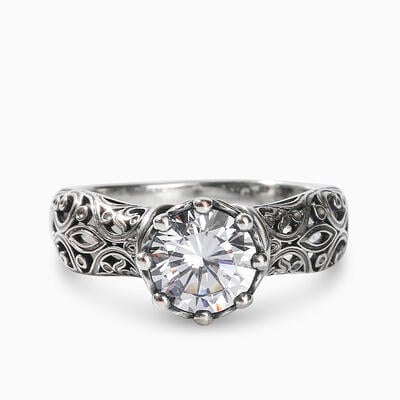 Jeulia "Intricate Scroll" Beatrice Round Cut Sterling Silver Ring