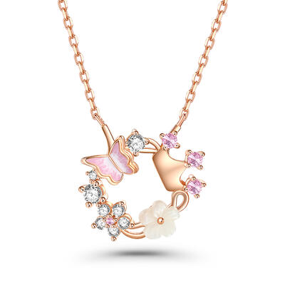 Jeulia Collar con Corona de Princesa Concha y Mariposa en Plata de Ley