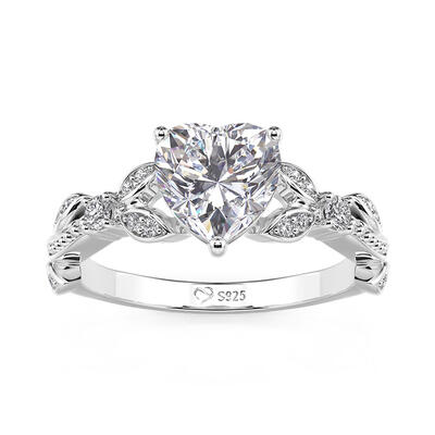 Jeulia Fine Vine Heart Engagement Ring Sterling Sliver