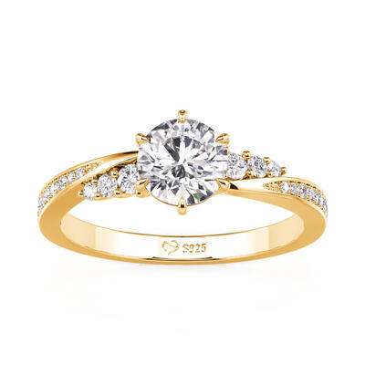 Jeulia Simple Twist Round Cut Gold Promise Ring Sterling Silver